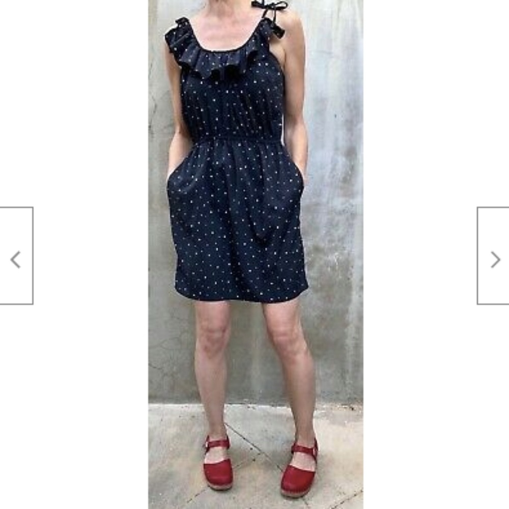BY CORPUS Navy White Star Print Ruffle Dress L 6 8